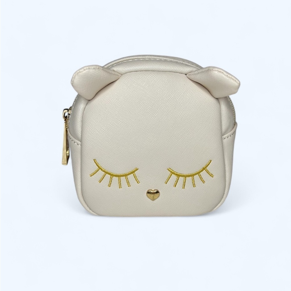 2/$30 Kitty Cosmetic Bag in Blush Pink Color with Gold Detail- Small